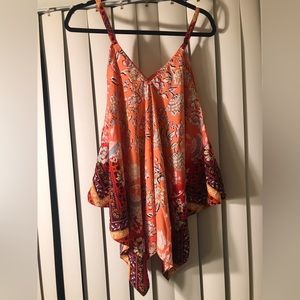 Unique Spectrum Handkerchief Silky Floral Tank Too